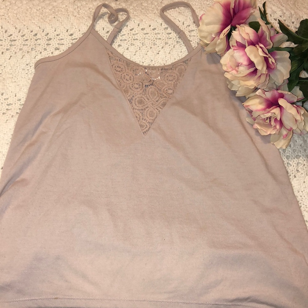 Mauve top with lace front, Size M